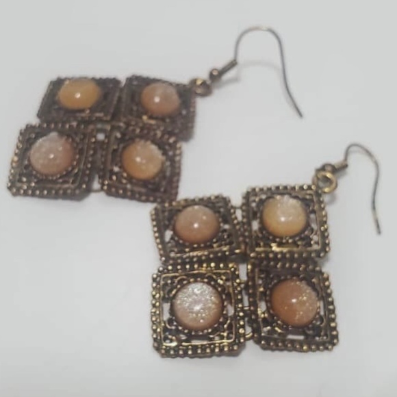 VINTAGE DOUBLE DROP SQUARE EARRINGS 🌴 - Picture 3 of 5